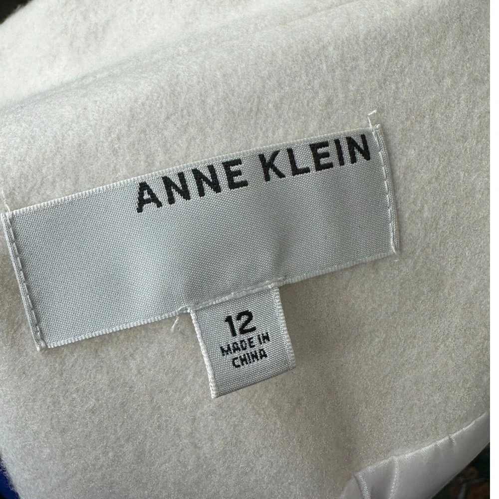 Anne Klein Wool‎ Blend Coat Funnel Neck Button Front Ivory Size 12